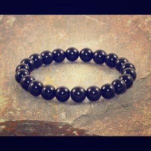 Natural Black Obsidian Round Stone Bead Bracelet